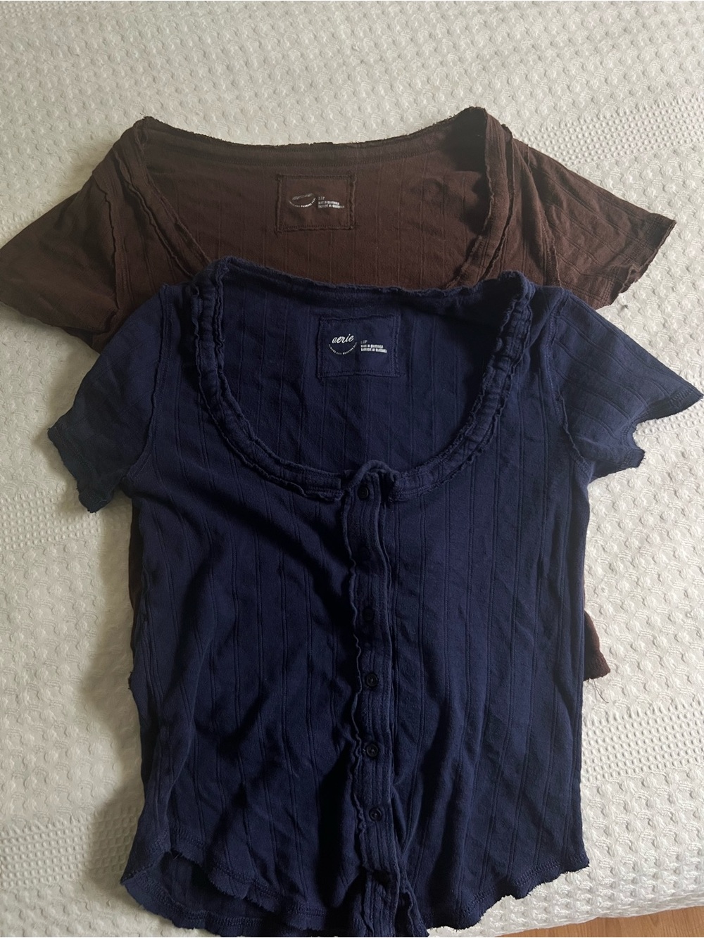 aerie Navy Button-Front Top with Brown Layered Tee